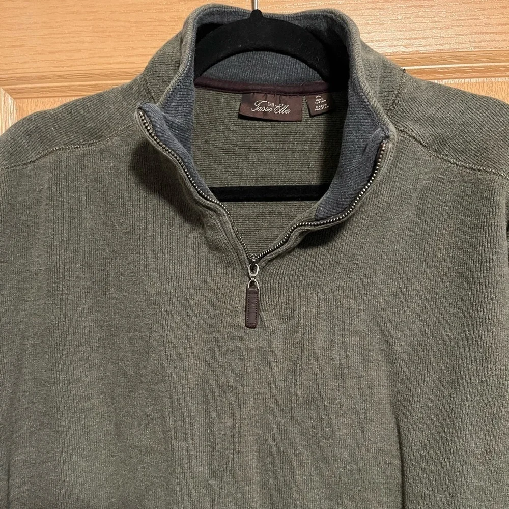Tasso Elba Men's Green Quarter Zip 100% Cotton Long Sleeve Sweater